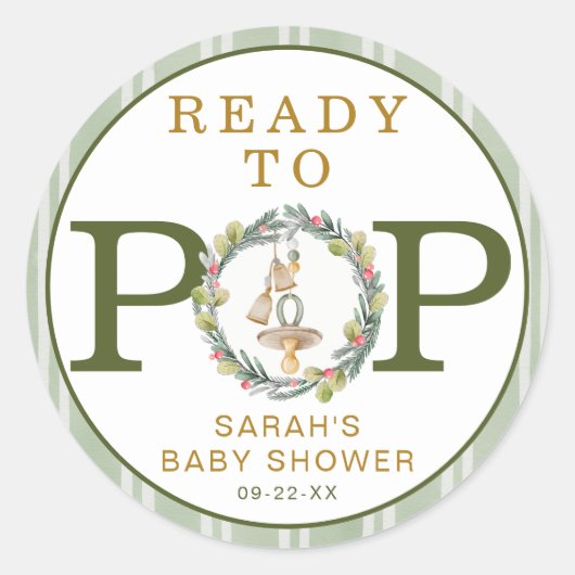 Merry Little Baby shower "Ready to Pop" Ronde Sticker (Voorkant)