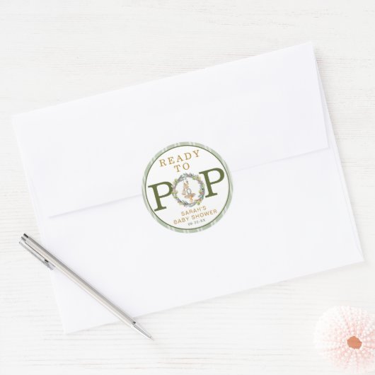 Merry Little Baby shower "Ready to Pop" Ronde Sticker (Envelop)
