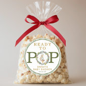 Merry Little Baby shower "Ready to Pop" Ronde Sticker