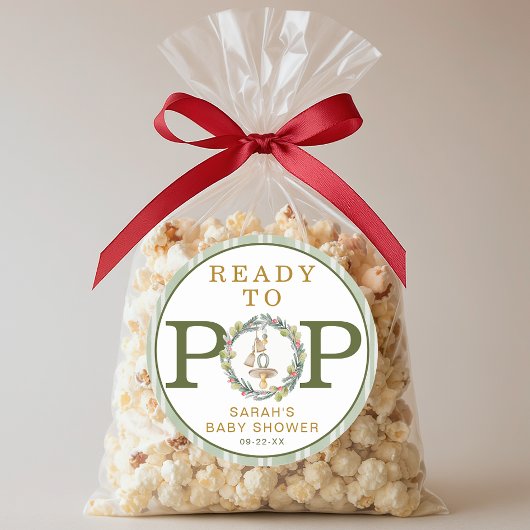 Merry Little Baby shower "Ready to Pop" Ronde Sticker