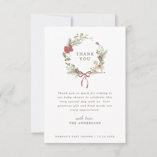 Merry Little Baby shower Red Bow Krans Bedankkaart (Voorkant)