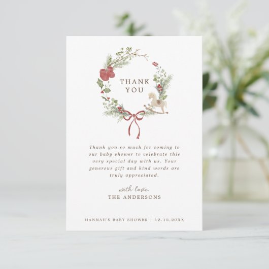 Merry Little Baby shower Red Bow Krans Bedankkaart (Staand voorkant)