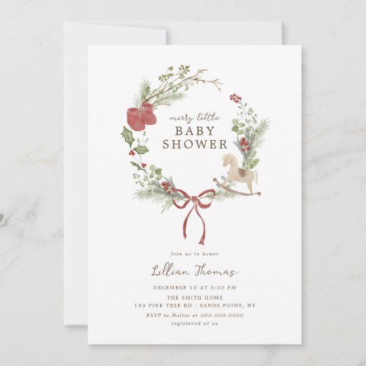 Merry Little Baby shower Red Bow Krans Kaart (Voorkant)