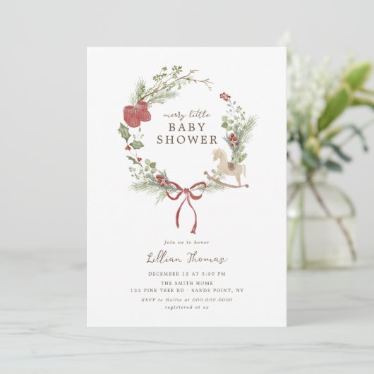 Merry Little Baby shower Red Bow Krans Kaart (Staand voorkant)