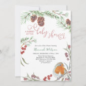 Merry Little Baby shower Robin en Pine Invitation Kaart (Voorkant)