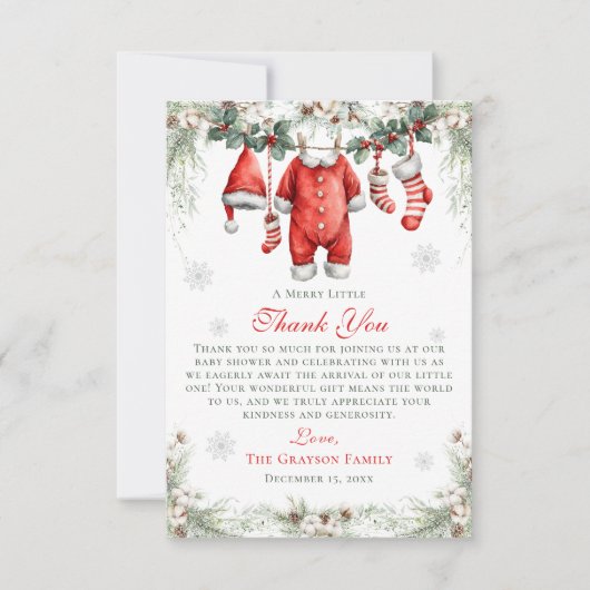 Merry Little Baby Shower Santa Clothesline Bedankkaart (Voorkant)