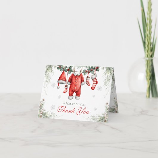Merry Little Baby Shower Santa Clothesline Bedankkaart (Voorkant)
