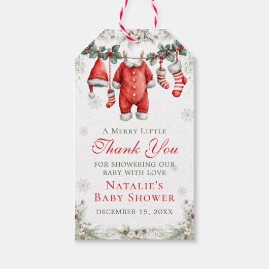 Merry Little Baby Shower Santa Clothesline Cadeaulabel (Voorkant)
