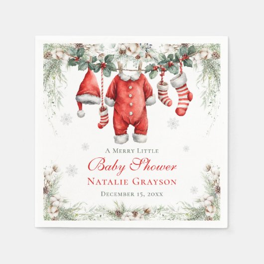 Merry Little Baby Shower Santa Clothesline Servet (Voorkant)