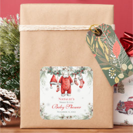 Merry Little Baby Shower Santa Clothesline Vierkante Sticker