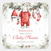 Merry Little Baby Shower Santa Clothesline Vierkante Sticker (Voorkant)