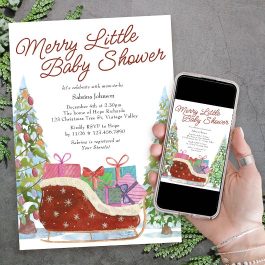 Merry Little Baby shower  Sleigh Kaart