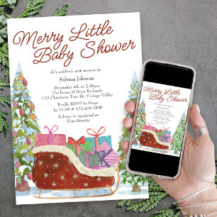 Merry Little Baby Shower Vintage Slede Kaart