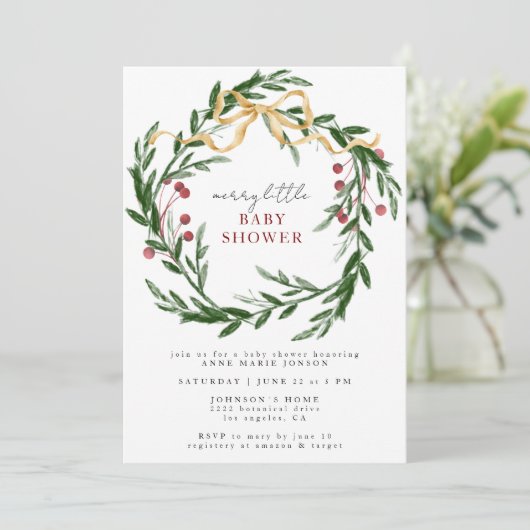 Merry Little Baby Shower Winter Botanical & Gold Kaart (Staand voorkant)