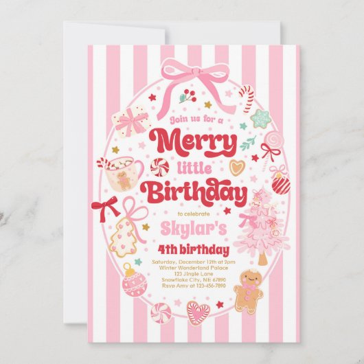 Merry Little Birthday Party Christmas Coquette Bow Kaart (Voorkant)