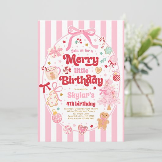 Merry Little Birthday Party Christmas Coquette Bow Kaart (Staand voorkant)