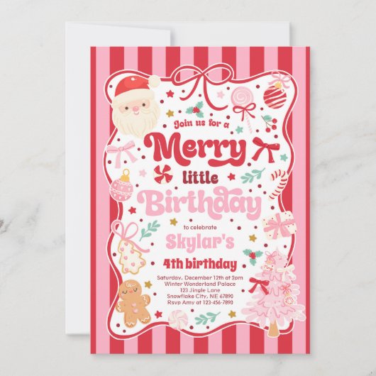 Merry Little Birthday Party Christmas Coquette Bow Kaart (Voorkant)
