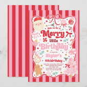 Merry Little Birthday Party Christmas Coquette Bow Kaart (Voorkant / Achterkant)