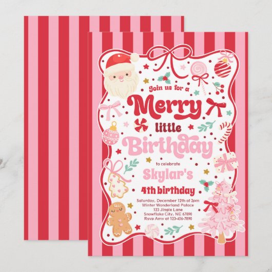 Merry Little Birthday Party Christmas Coquette Bow Kaart (Voorkant / Achterkant)