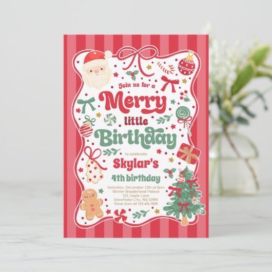 Merry Little Birthday Party Christmas Coquette Bow Kaart (Staand voorkant)