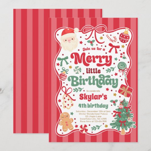 Merry Little Birthday Party Christmas Coquette Bow Kaart (Voorkant / Achterkant)