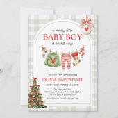 Merry Little Boy Gingham Christmas Baby Shower Kaart (Voorkant)