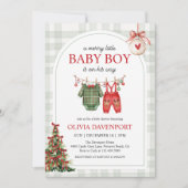 Merry Little Boy Gingham Christmas Baby Shower Kaart (Voorkant)