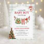 Merry Little Boy Gingham Christmas Baby Shower Kaart