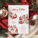Merry Little Christmas Baby shower Invitation Kaart<br><div class="desc">Vier het seizoen met deze charmante 'Merry Little Christmas Baby shower Invitation', met de kerstman en een gezellige dorpscène. Dit aanpasbare ontwerp is ideaal voor een baby shower met een vakantiethema en laat u uw feestdetails gemakkelijk personaliseren. Of het nu genderneutraal of traditioneel is, deze uitnodiging voegt een vleugje feestelijke...</div>