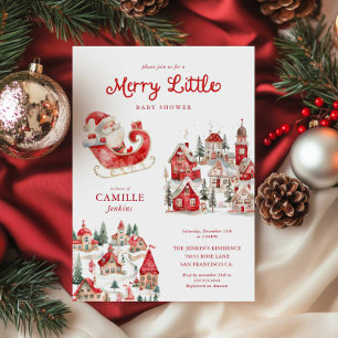 Merry Little Christmas Baby shower Invitation Kaart