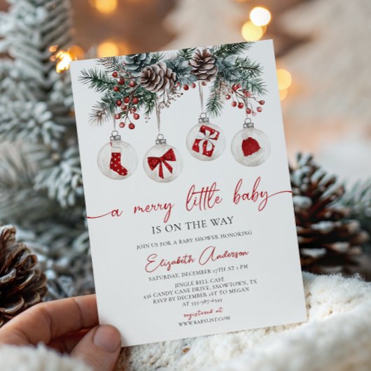 Merry Little Christmas Baby shower Invitation Kaart