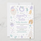 Merry Little Christmas Baby shower Paarse & Zilver Kaart (Voorkant)