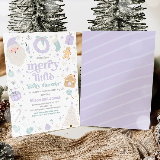 Merry Little Christmas Baby shower Paarse & Zilver Kaart