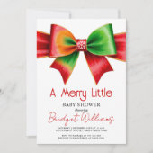 Merry Little Christmas Baby shower red, green bow Kaart (Voorkant)