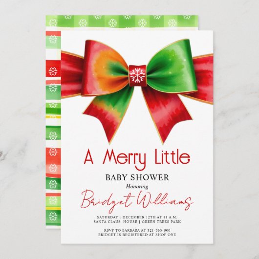 Merry Little Christmas Baby shower red, green bow Kaart (Voorkant / Achterkant)