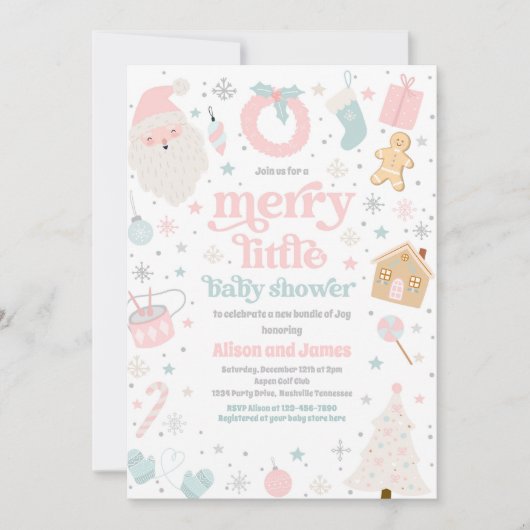 Merry Little Christmas Baby shower roze en zilver Kaart (Voorkant)