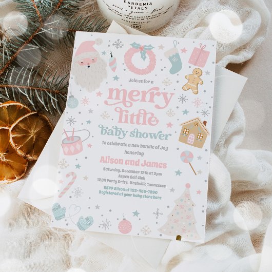 Merry Little Christmas Baby shower roze en zilver Kaart
