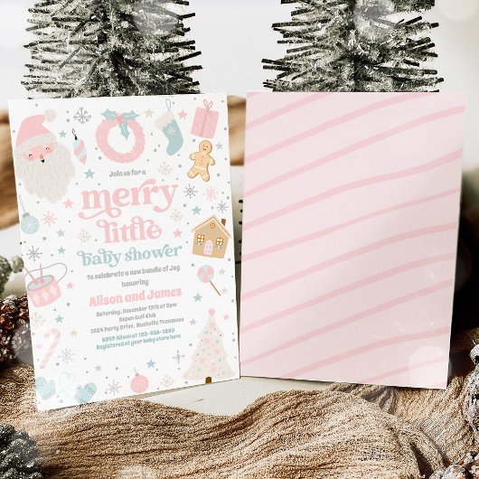 Merry Little Christmas Baby shower roze en zilver Kaart