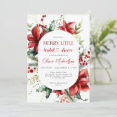 Merry Little Christmas Berry Floral Bridal Shower  Kaart (Staand voorkant)