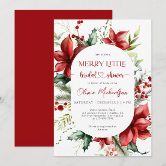 Merry Little Christmas Berry Floral Bridal Shower  Kaart