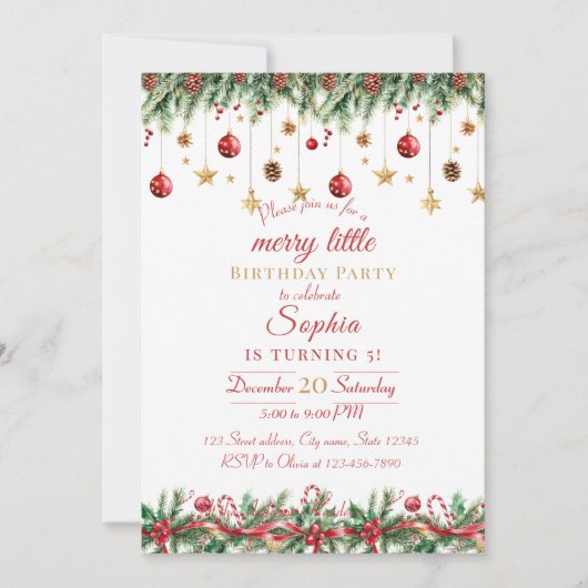 Merry Little Christmas Birthday Invitation Kaart (Voorkant)