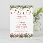 Merry Little Christmas Birthday Invitation Kaart (Staand voorkant)