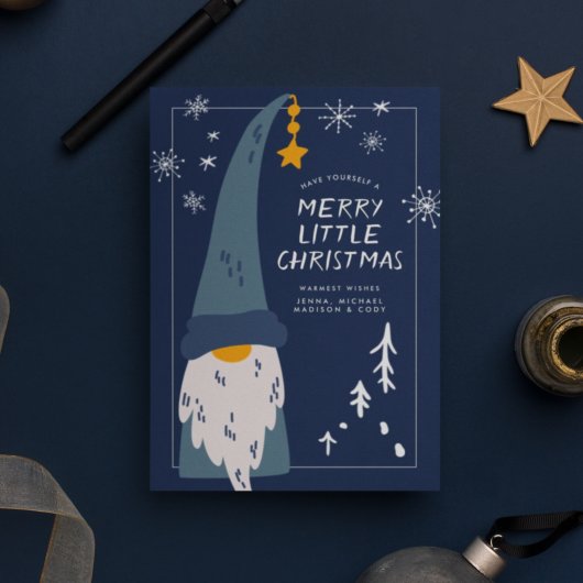 MERRY LITTLE CHRISTMAS Blue Gnome Snowflakes Kaart