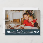 Merry Little Christmas Blue Modern Script Foto Feestdagenkaart (Voorkant)