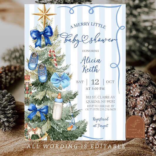 Merry Little Christmas Boy Baby Shower Invitation Kaart