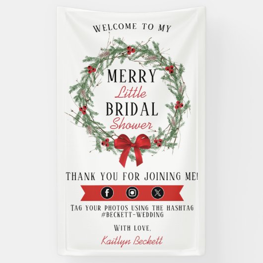 Merry Little Christmas Bridal Shower Welcome Spandoek (Verticaal)