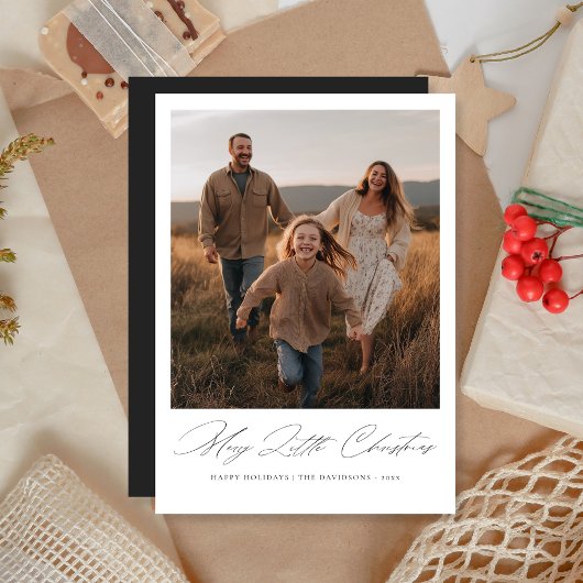 Merry Little Christmas Dark Muted Photo Card Feestdagenkaart