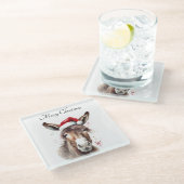 Merry Little Christmas Donkey, op maat Glazen Onderzetter (Schuin)