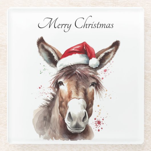 Merry Little Christmas Donkey, op maat Glazen Onderzetter (Voorkant)