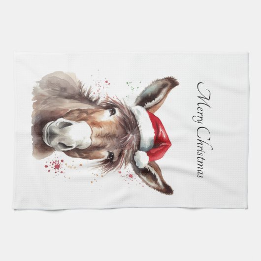 Merry Little Christmas Donkey, op maat Theedoek (Horizontaal)